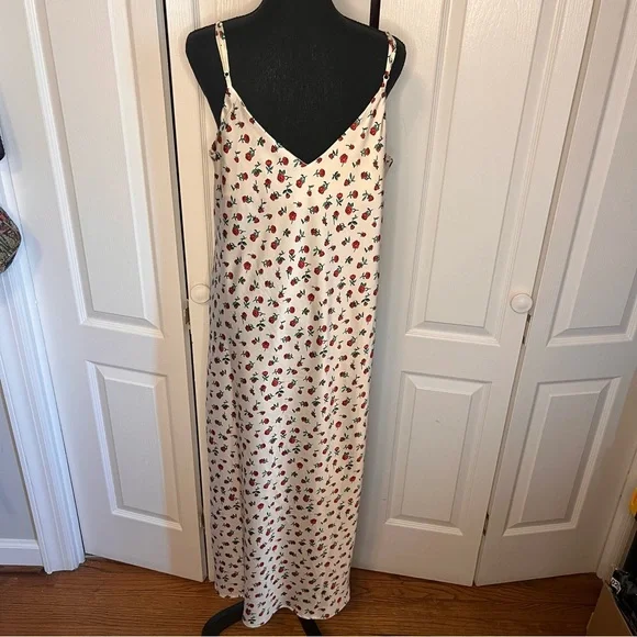 Maxi Slip Dress Rose Sz L Adjustable Straps Side Slit Vintage-inspired Viral - Picture 7 of 9